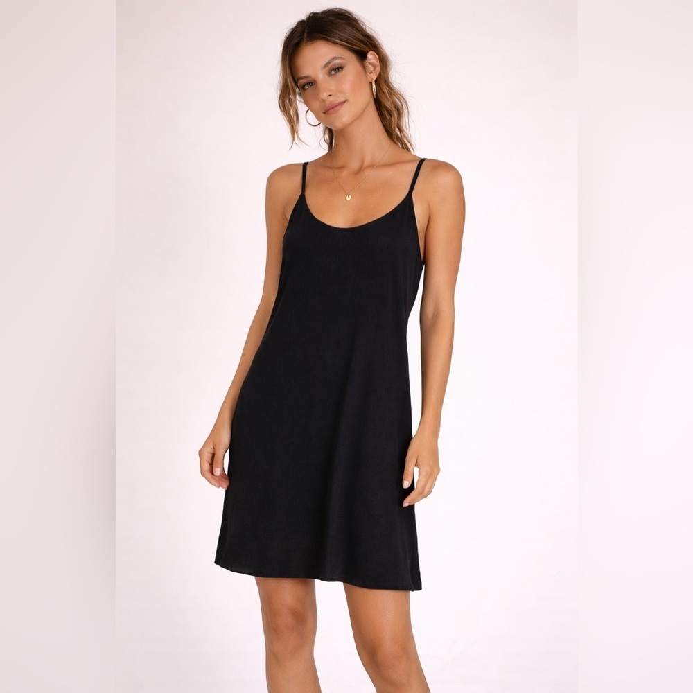 Black Adjustable Strap Slip Dress XS Viscose Layering Cami Dress